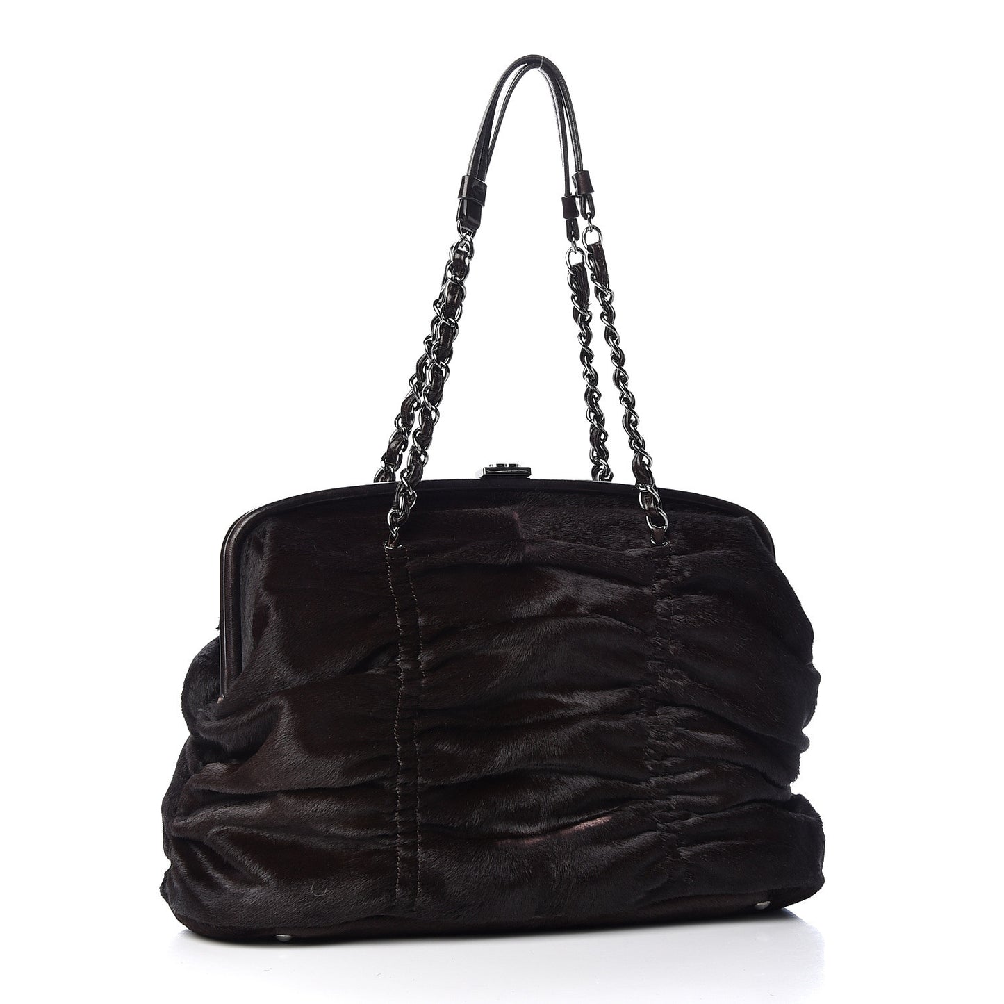 Pony Hair Sharpei Frame Tote Dark Brown