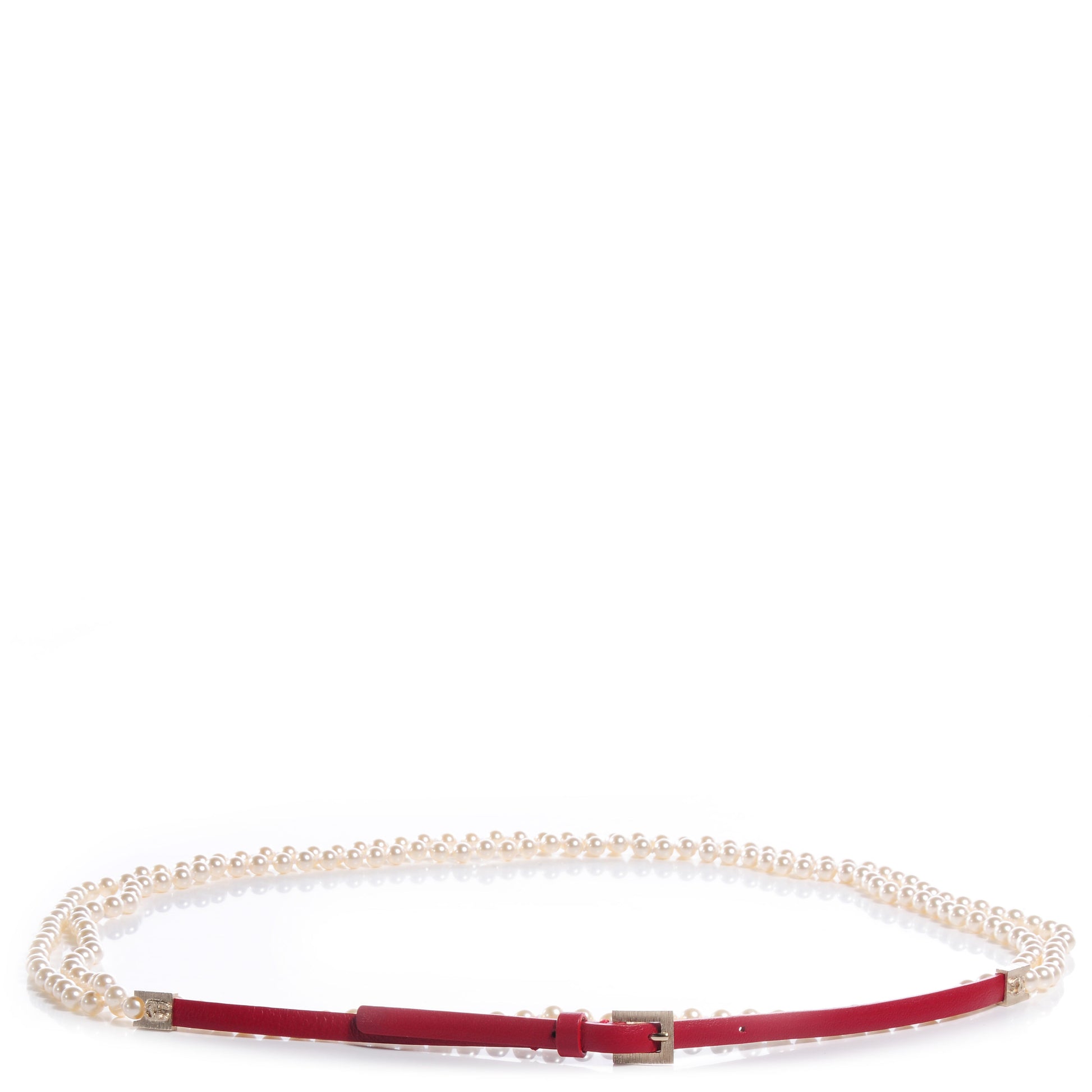 Chanel Pearl and Leather CC Double Wrap Belt Red 1 of 7