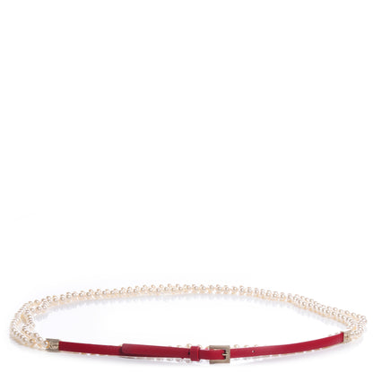 Chanel Pearl and Leather CC Double Wrap Belt Red 1 of 7