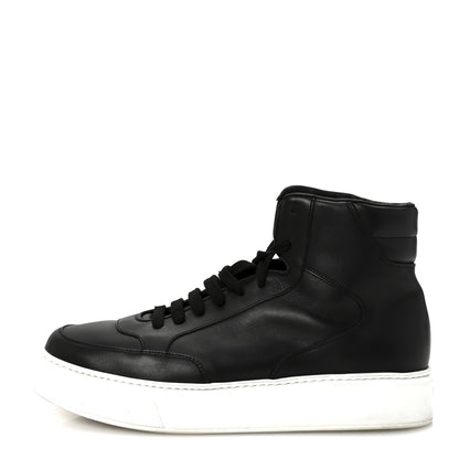 Prada Vitello Soft Uomo Mens High Top Sneakers 12 Black 1 of 9
