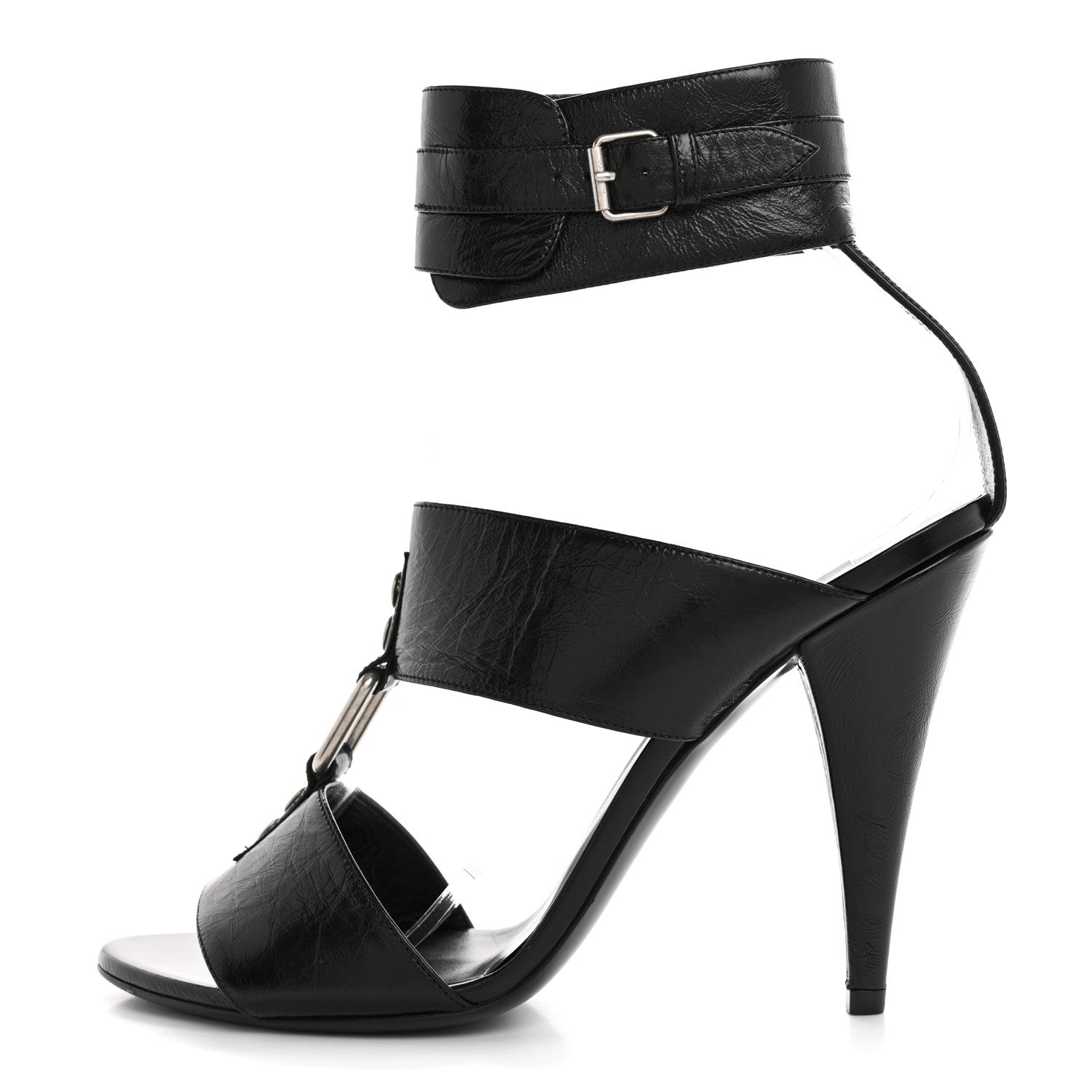 Saint Laurent Shiny Calfskin Fetish 105 Sandal 39 Black 1 of 10