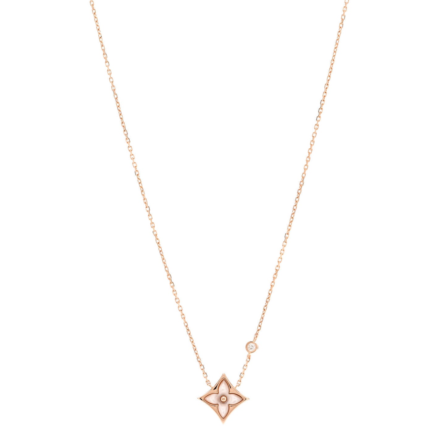 18K Pink Gold Diamond Pink Mother of Pearl Color Blossom BB Star Pendant Necklace