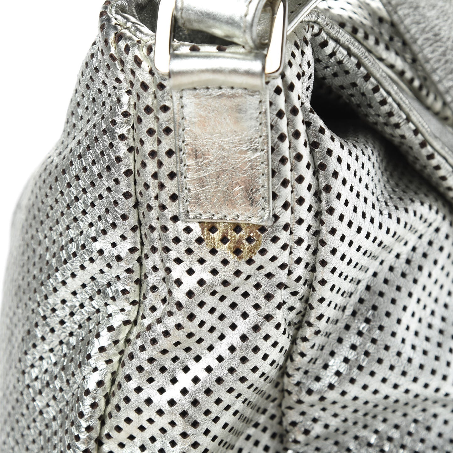 Metallic Glazed Calfskin Perforated Medium Rodeo Drive Tote Silver