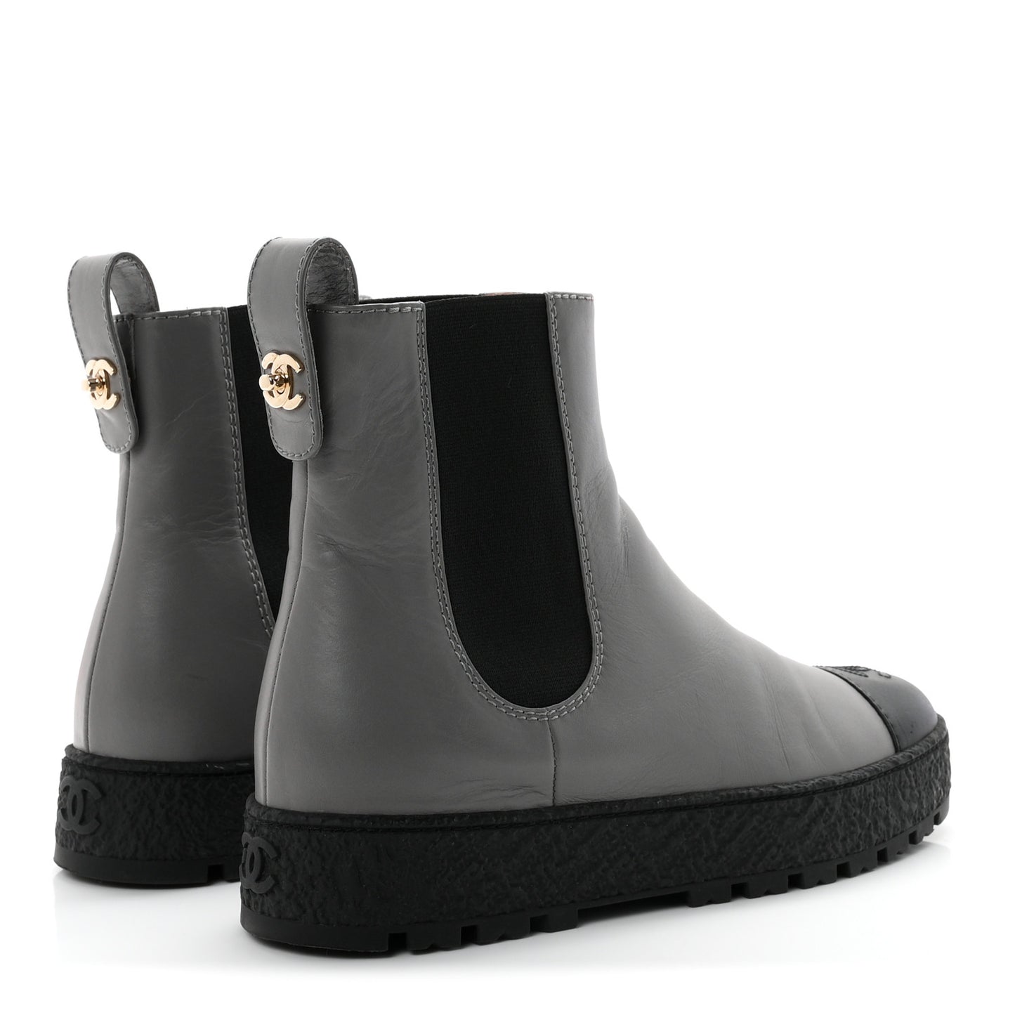 Calfskin Cap Toe CC Ankle Boots 38.5 Grey Black