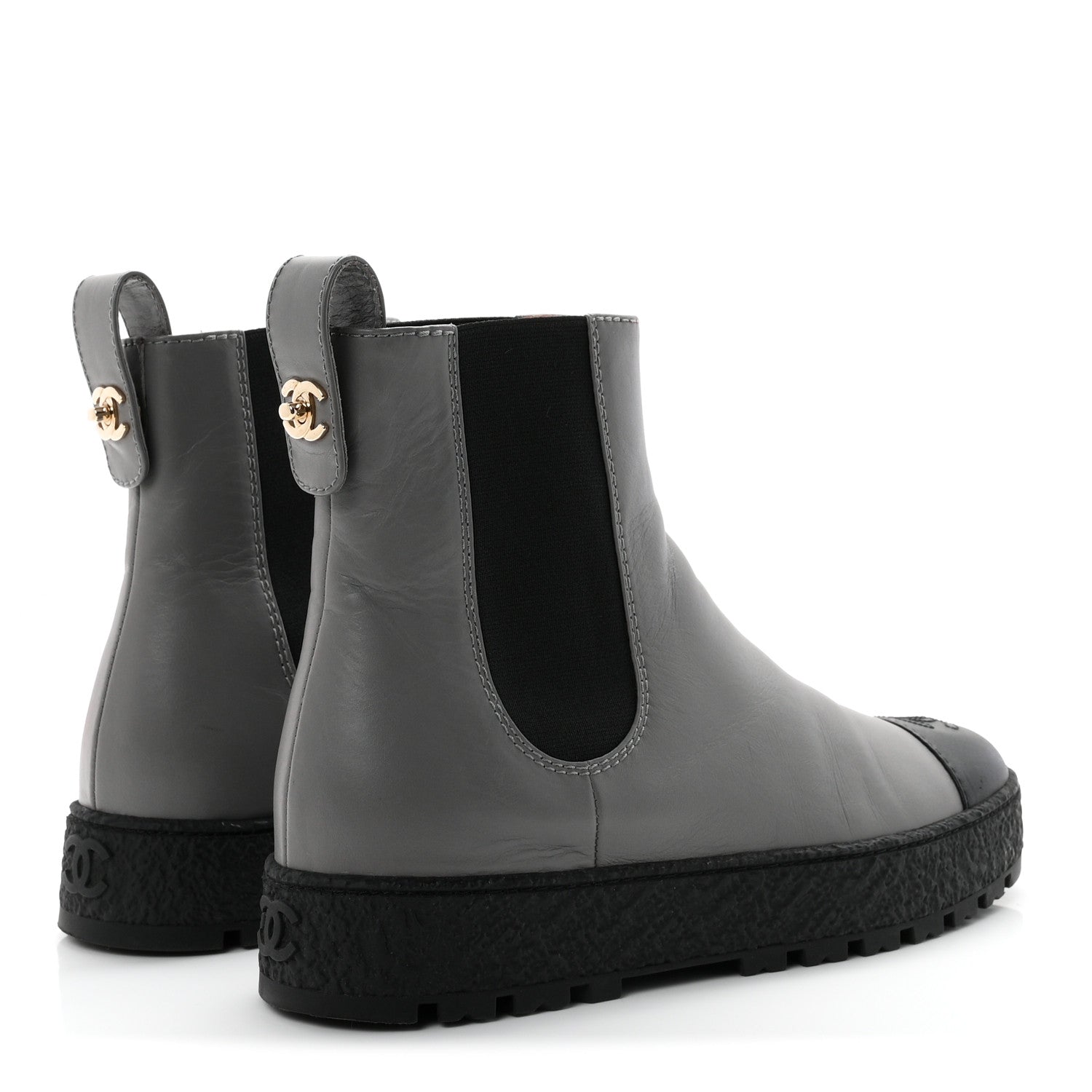 Chanel Calfskin Cap Toe CC Ankle Boots 38.5 Grey Black 5 of 11