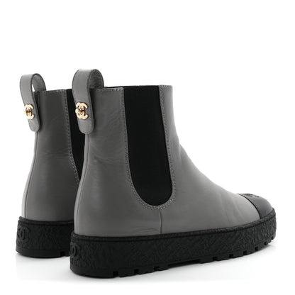 Chanel Calfskin Cap Toe CC Ankle Boots 38.5 Grey Black 5 of 11
