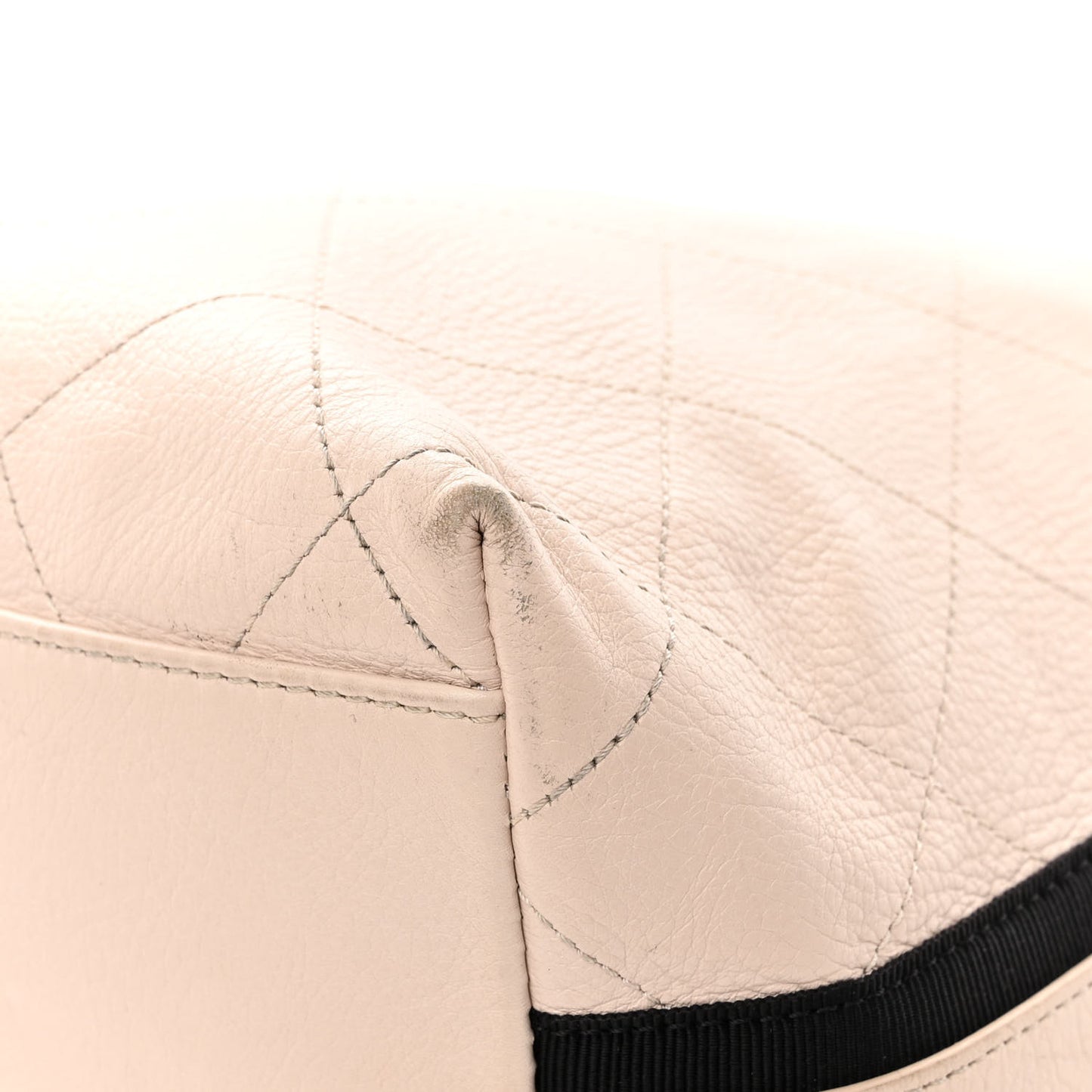 Calfskin Stitched Large Button Up Hobo Ivory Black