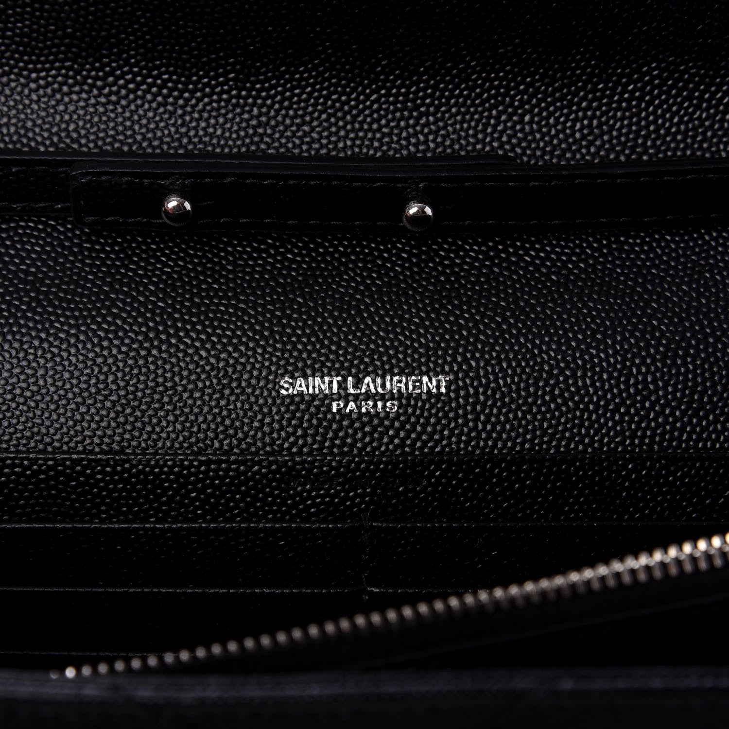 Saint Laurent Grain De Poudre Matelasse Chevron Monogram Chain Wallet Black 6 of 10
