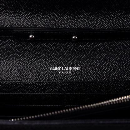 Saint Laurent Grain De Poudre Matelasse Chevron Monogram Chain Wallet Black 6 of 10