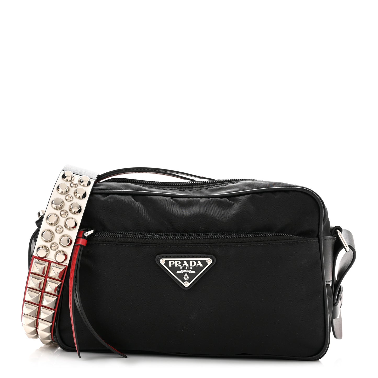 Tessuto Nylon Studded New Vela Shoulder Bag Black Fuoco