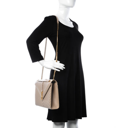 Saint Laurent Grain De Poudre Matelasse Chevron Large Monogram Satchel Dark Beige 2 of 8