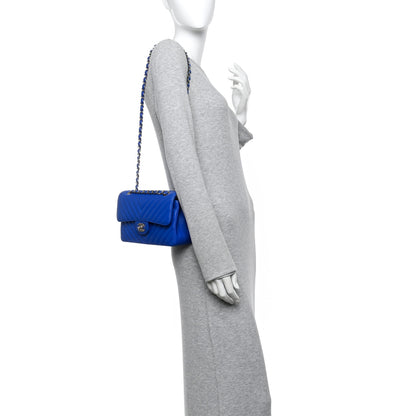 Chanel Caviar Chevron Quilted Small Double Flap Blue 2 of 10