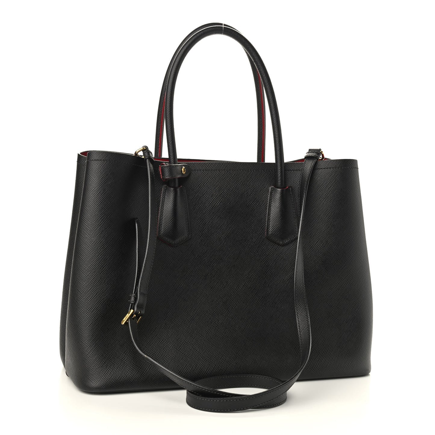Saffiano Cuir Large Double Bag Nero Black Ciliegia