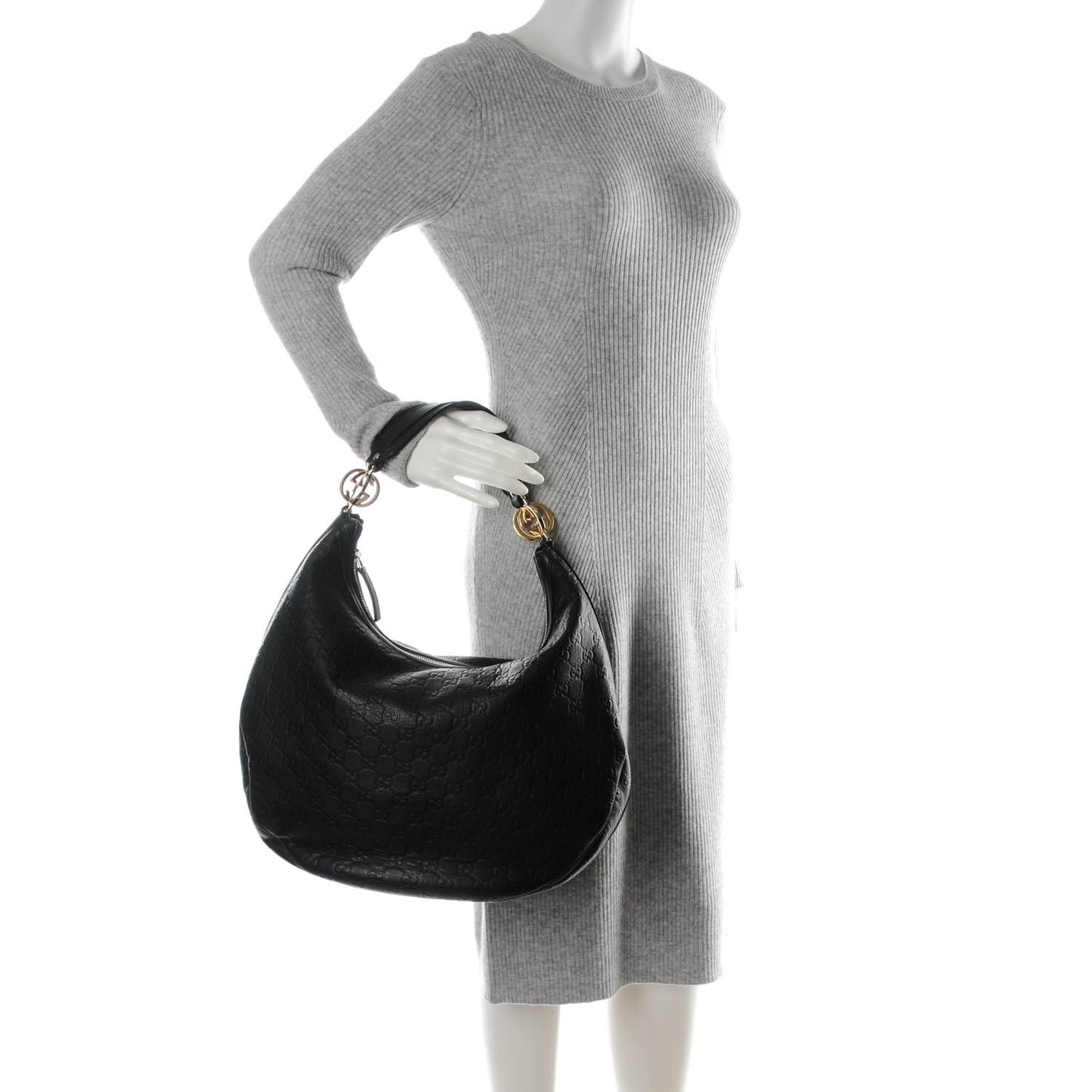 Guccissima Large GG Twins Hobo Black