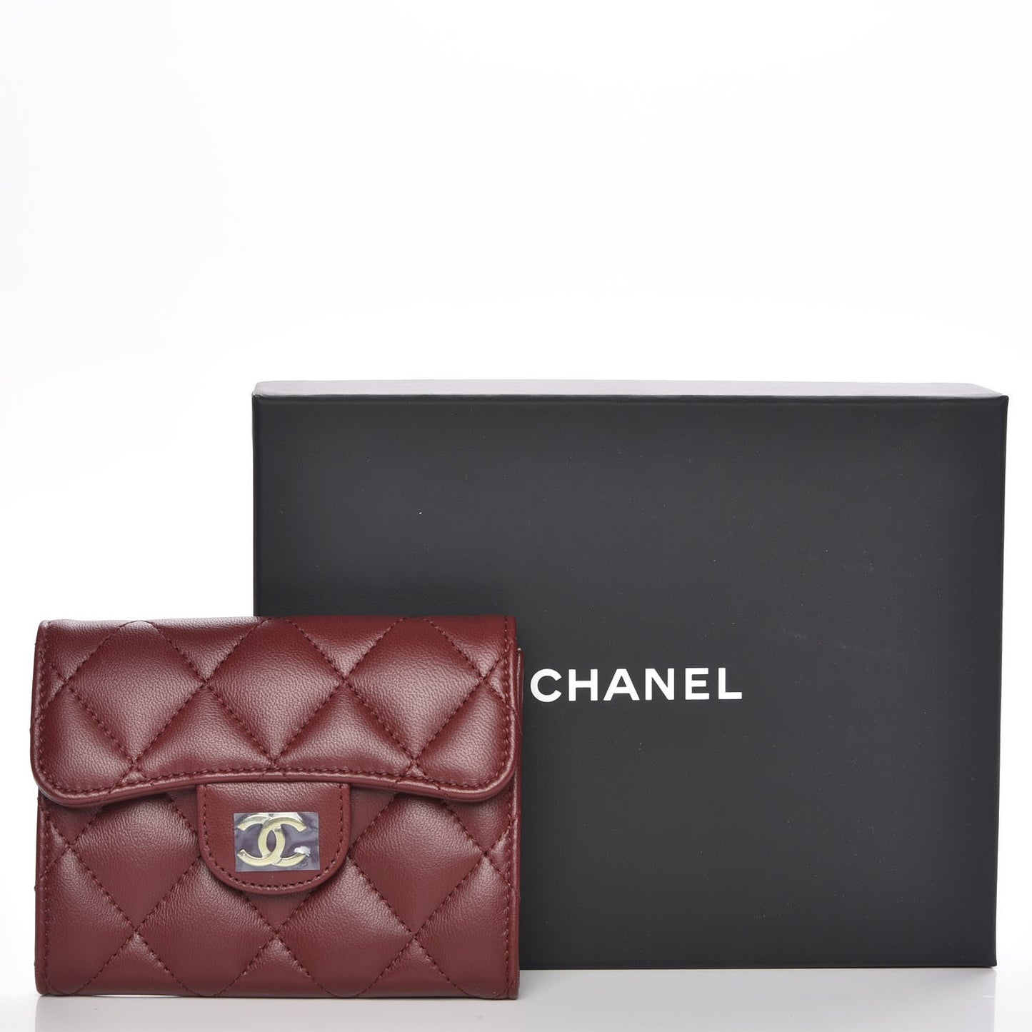 Lambskin Quilted Card Holder Dark Red