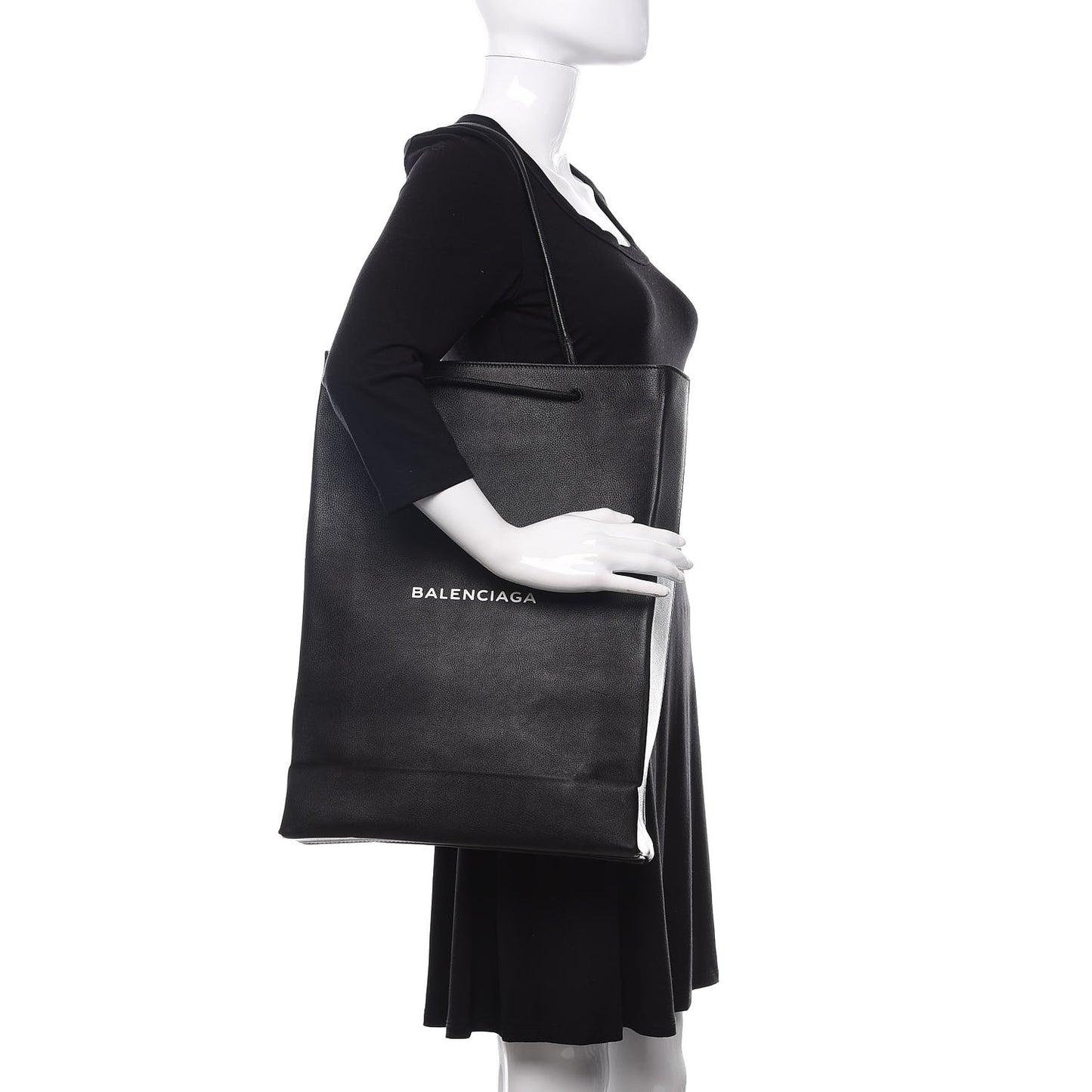 Calfskin Medium Logo North South Shopping Tote Black