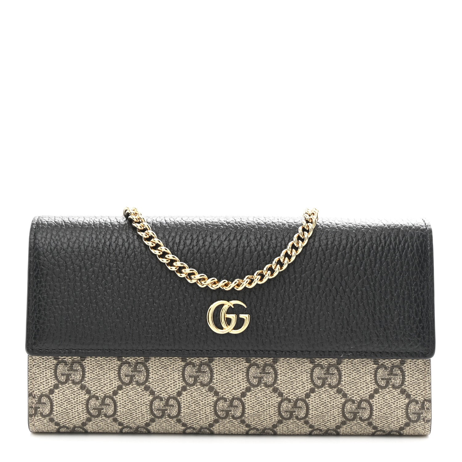 Gucci Dollar Calfskin GG Supreme Monogram Petite GG Marmont Wallet Chain Bag Black Beige Ebony 1 of 11