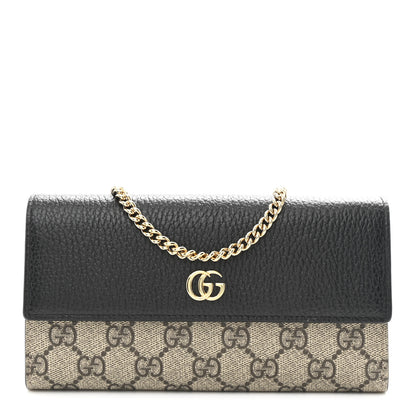 Gucci Dollar Calfskin GG Supreme Monogram Petite GG Marmont Wallet Chain Bag Black Beige Ebony 1 of 11