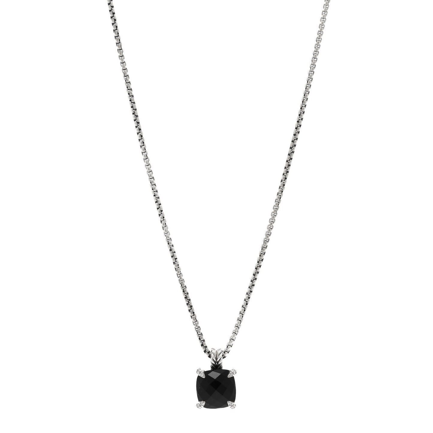 Sterling Silver Diamond Black Onyx 11mm Chatelaine Pendant Necklace