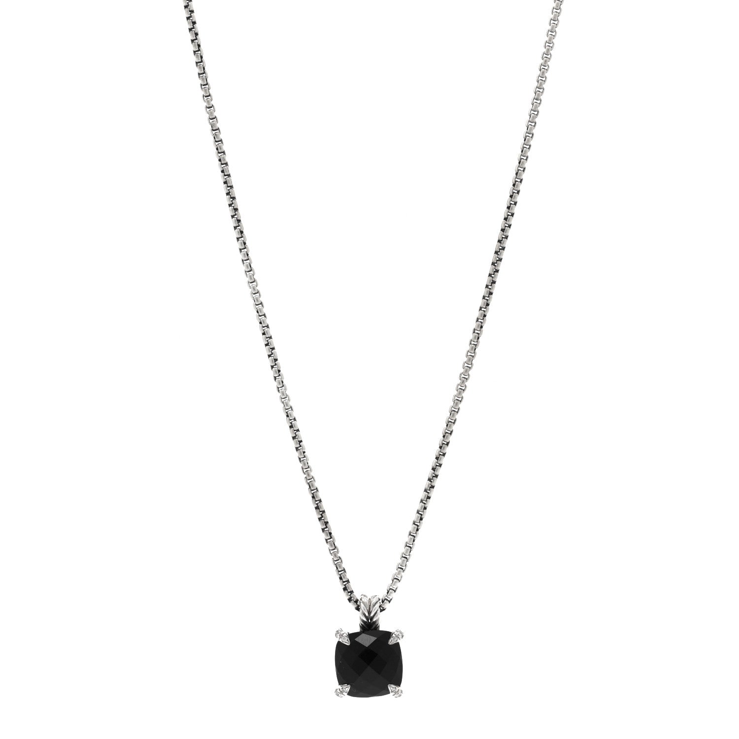 David Yurman Sterling Silver Diamond Black Onyx 11mm Chatelaine Pendant Necklace 1 of 4