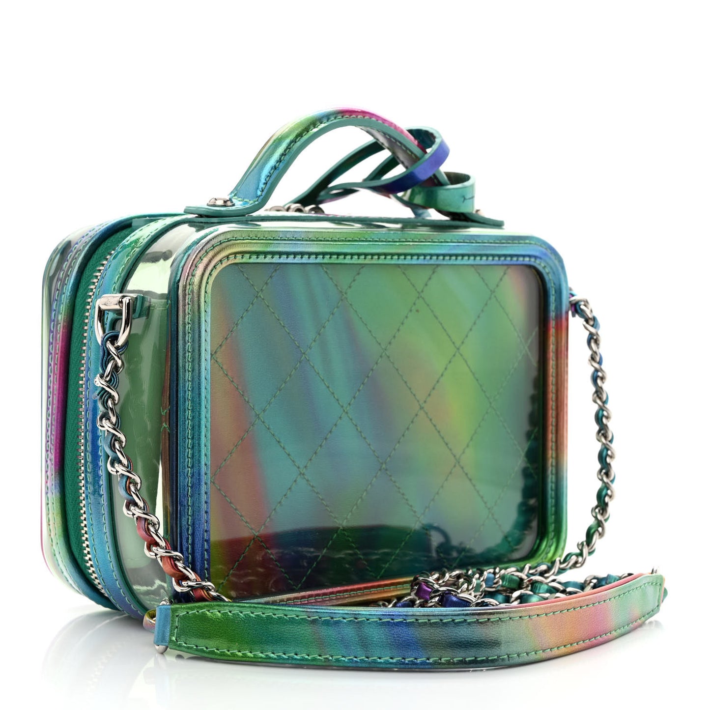 PVC Patent Calfskin Patent Lambskin Small CC Vanity Case Green