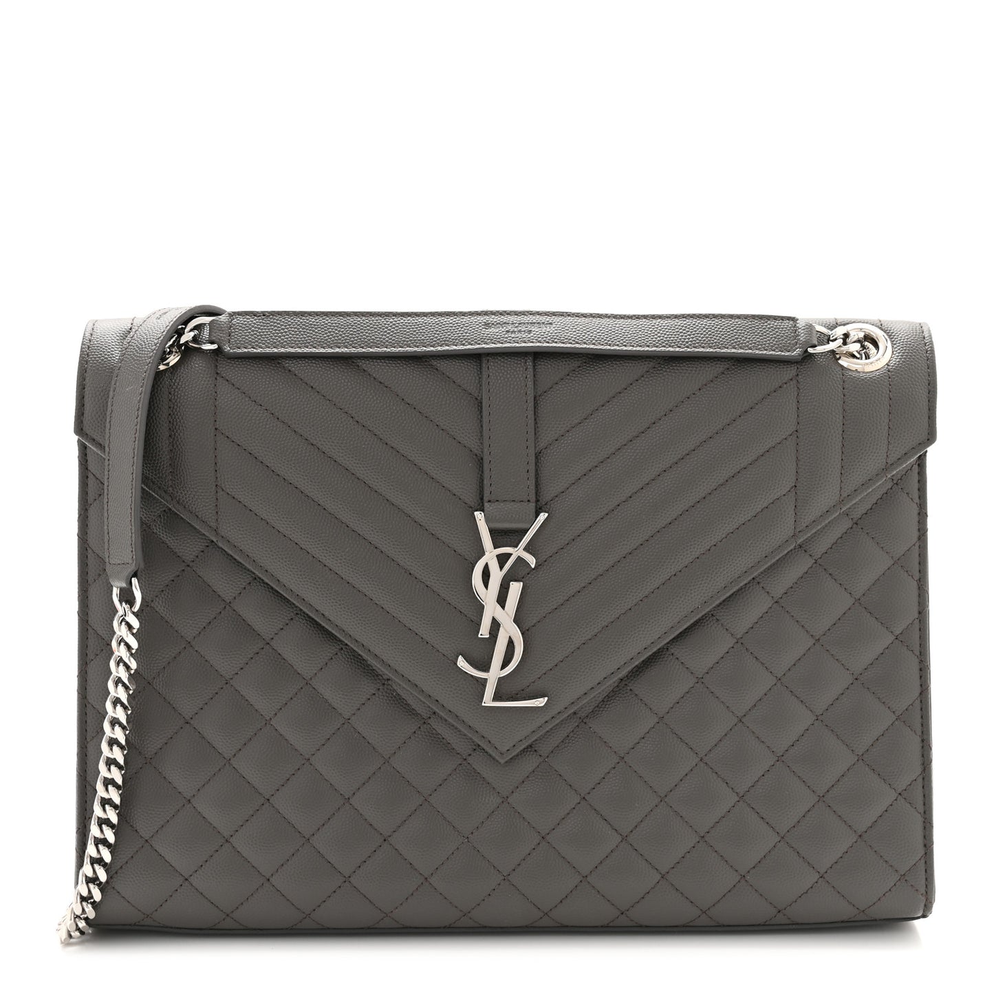 Grain De Poudre Textured Mixed Matelasse Triquilt Large Monogram Satchel Asphalt