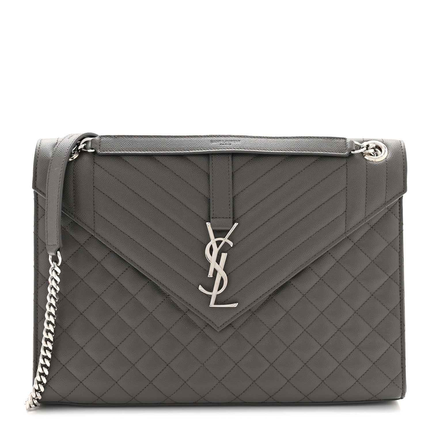 Saint Laurent Grain De Poudre Textured Mixed Matelasse Triquilt Large Monogram Satchel Asphalt 1 of 10