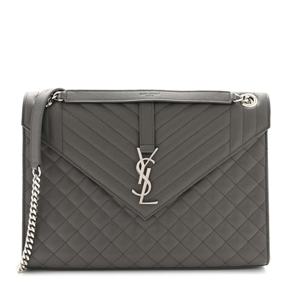 Saint Laurent Grain De Poudre Textured Mixed Matelasse Triquilt Large Monogram Satchel Asphalt 1 of 10