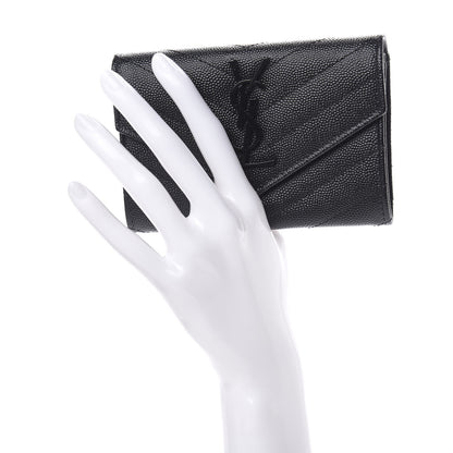 Saint Laurent Grain De Poudre Matelasse Chevron Small Monogram Envelope Wallet Black 2 of 8