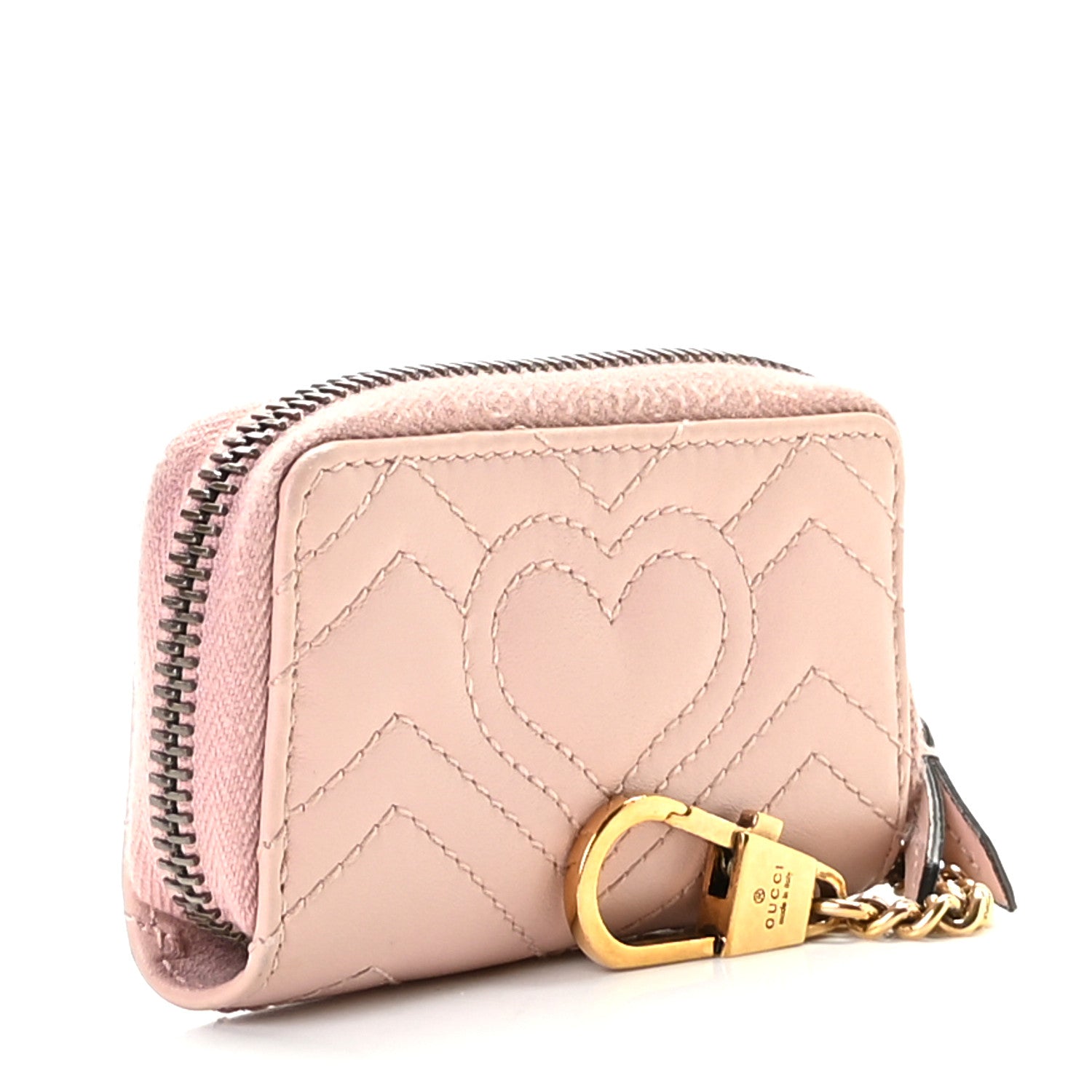 Gucci Calfskin Matelasse GG Marmont Zip Around Key Case Perfect Pink 3 of 9