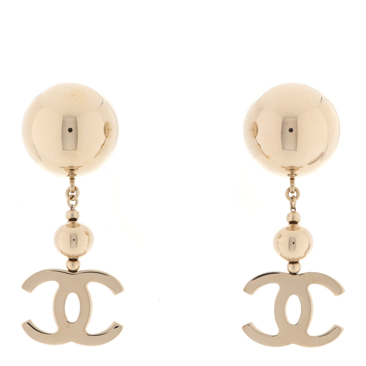Metal CC Drop Earrings Gold