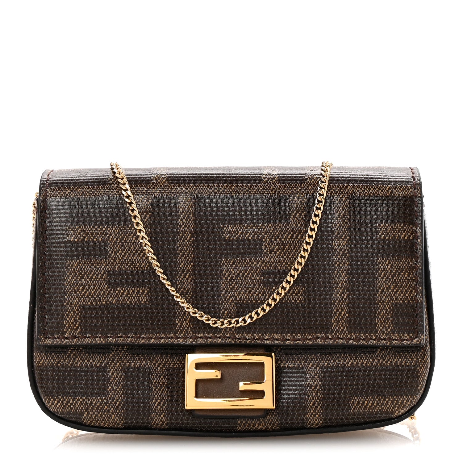 Fendi Glazed Fabric FF 1974 Nano Baguette Charm Mogano Panna 1 of 10
