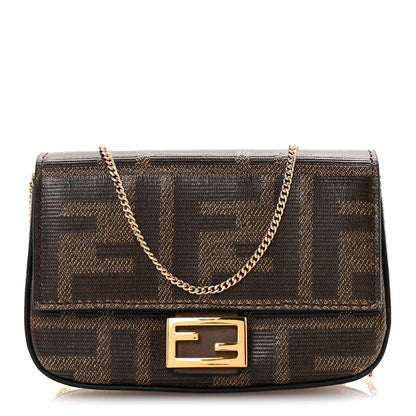 Fendi Glazed Fabric FF 1974 Nano Baguette Charm Mogano Panna 1 of 10