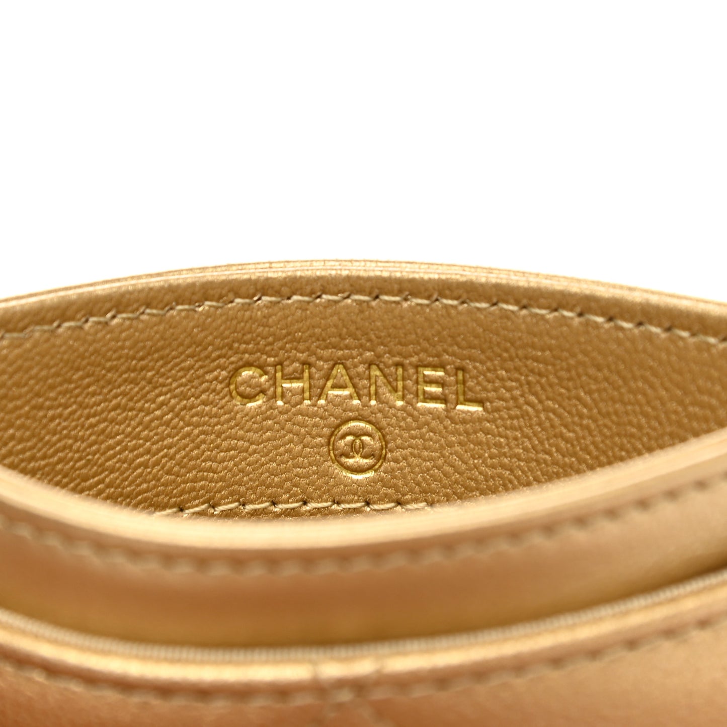 Metallic Goatskin Quilted Chanel 19 Card Holder Gold