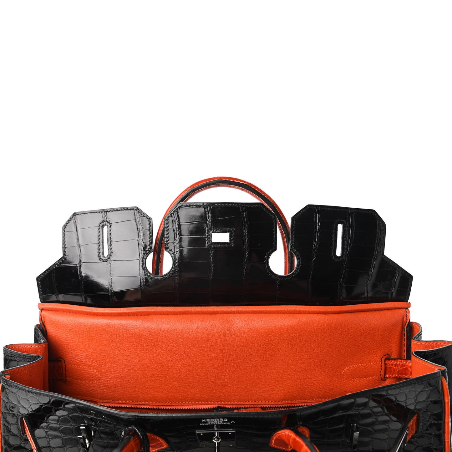 Shiny Porosus Crocodile Birkin 35 Black Orange