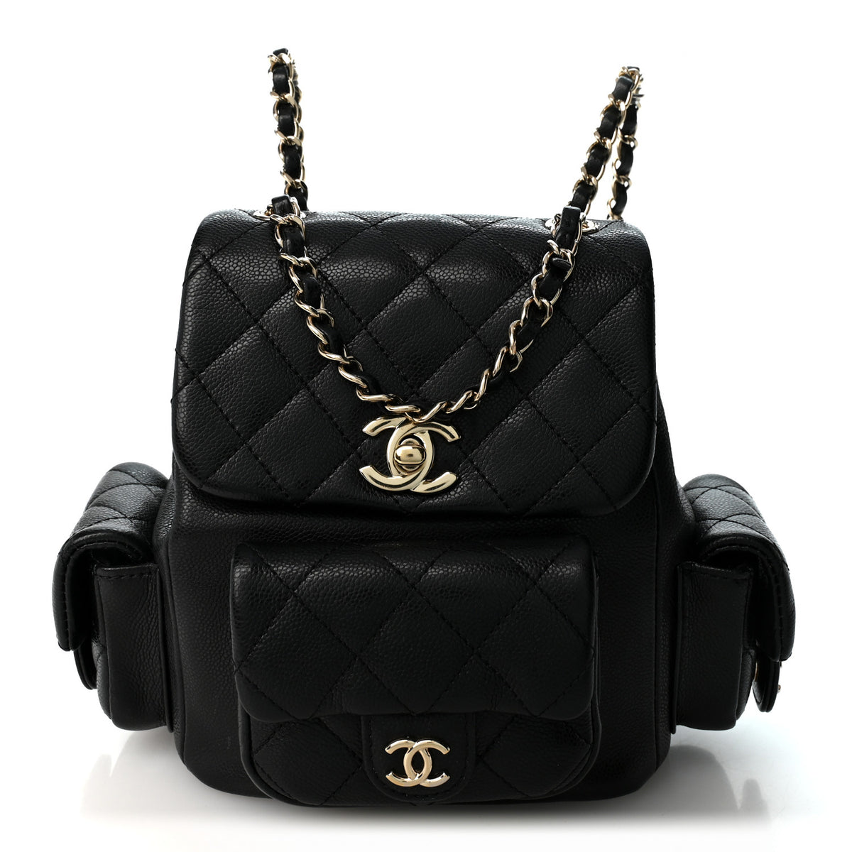 Chanel Shiny Caviar Quilted Small Pockets Drawstring Backpack Black 2 of 19