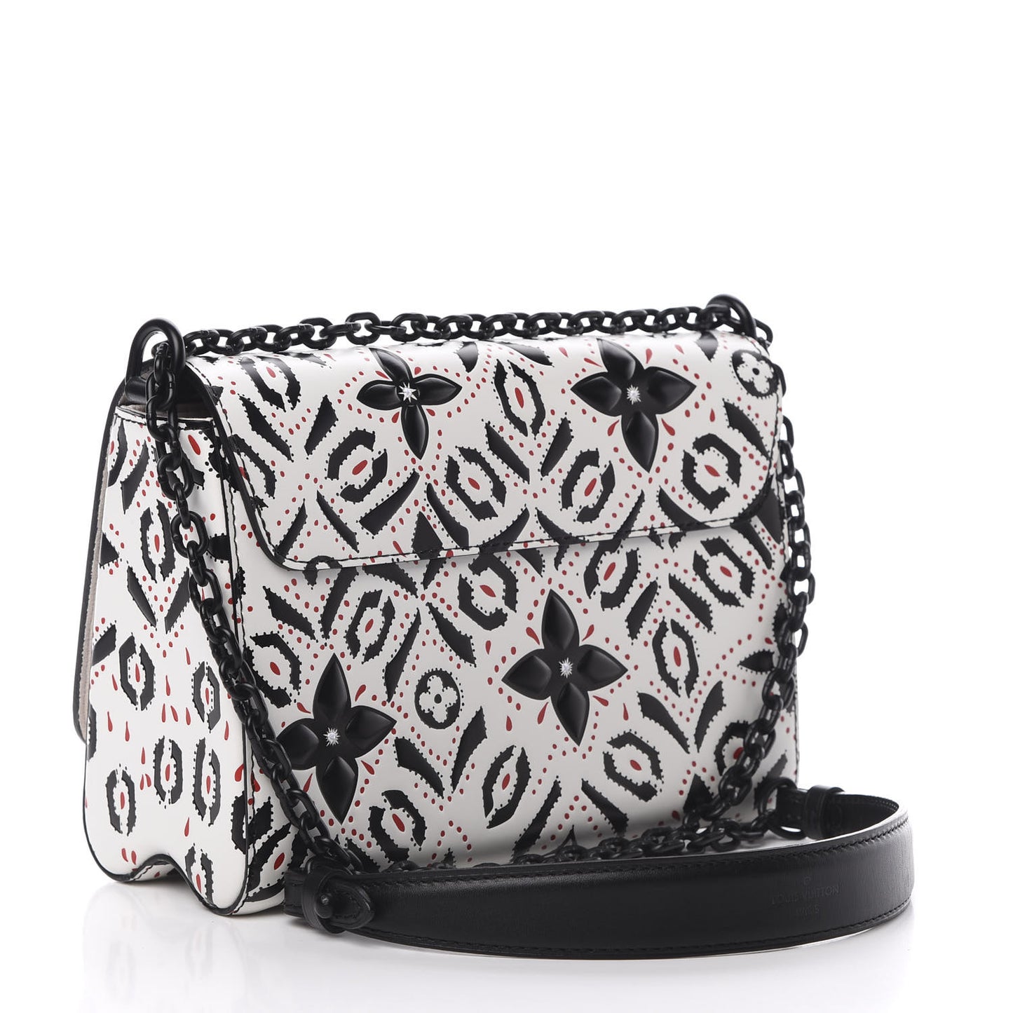 Calfskin Graphic Print Twist Shoulder Bag MM White Black