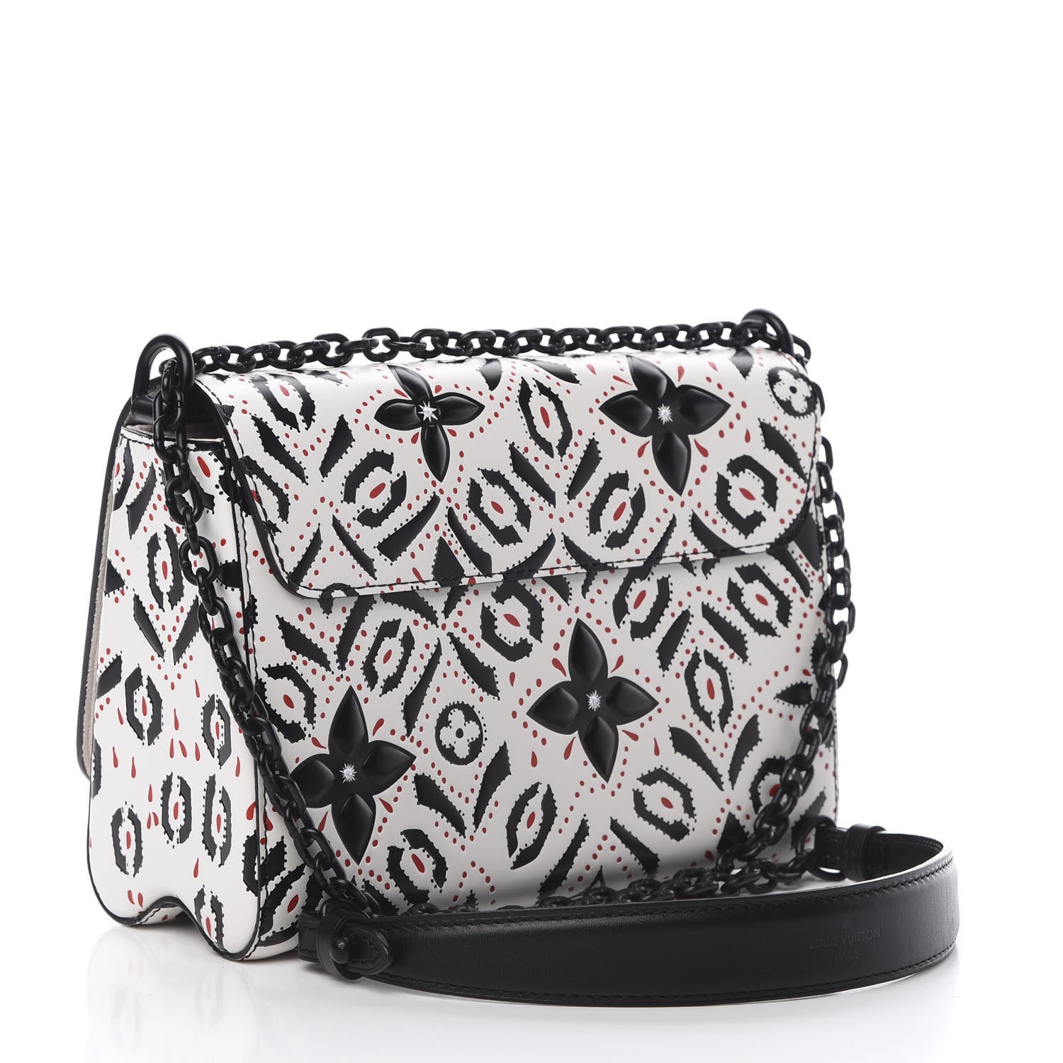 Louis Vuitton Calfskin Graphic Print Twist Shoulder Bag MM White Black 4 of 13