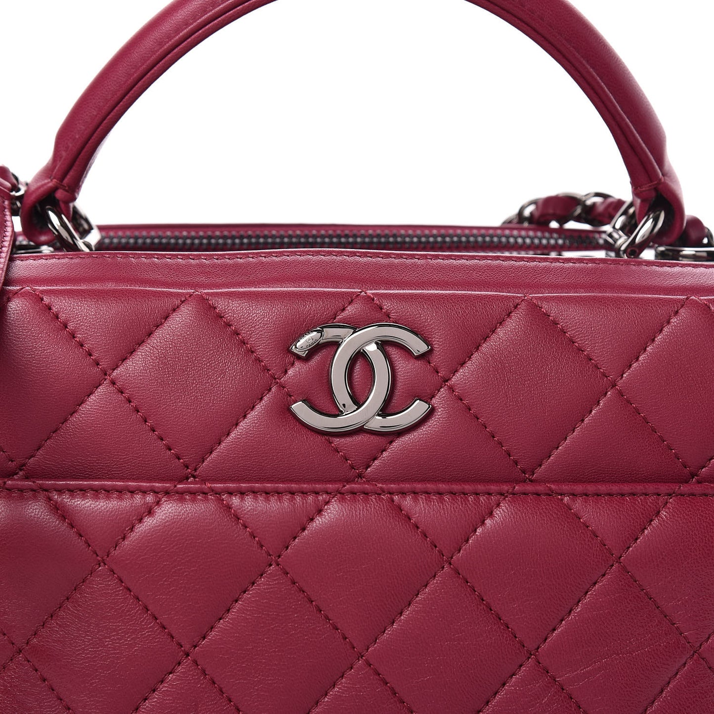 Lambskin Quilted Medium Trendy CC Bowling Bag Dark Pink