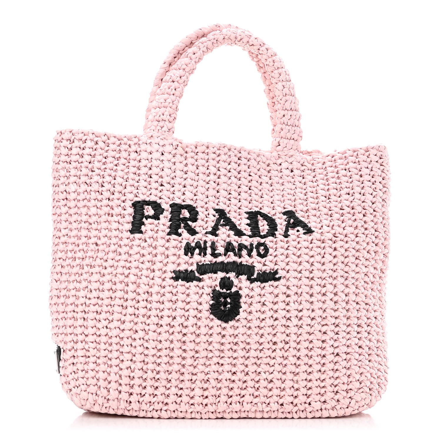Prada Yarn Raffia Effect Crochet Small Logo Tote Alabastro 1 of 10