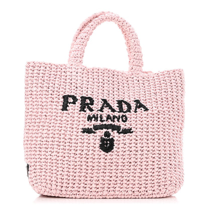 Prada Yarn Raffia Effect Crochet Small Logo Tote Alabastro 1 of 10