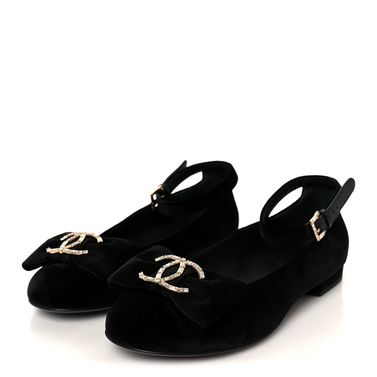 Chanel Velvet Strass CC Bow Mary Jane Flats 38.5 Black 4 of 10