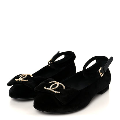 Chanel Velvet Strass CC Bow Mary Jane Flats 38.5 Black 4 of 10