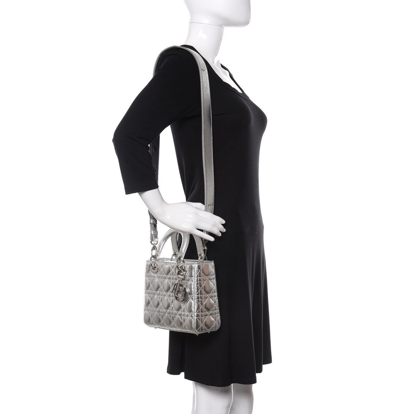 Metallic Grained Calfskin Cannage Small Lucky Badges My Lady Dior Silver