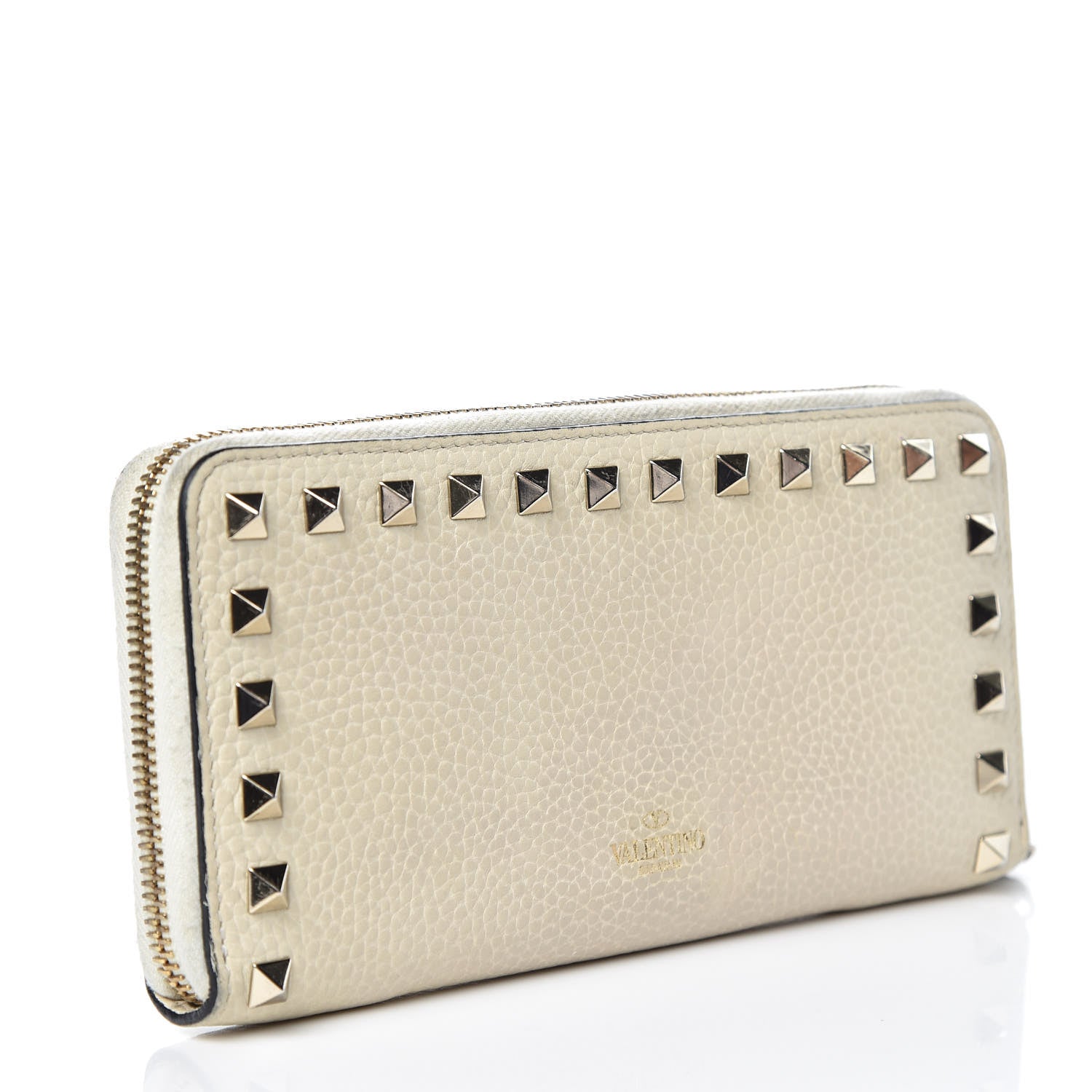 Valentino Garavani Pebbled Calfskin Rockstud Zip Around Wallet Ivory 3 of 13