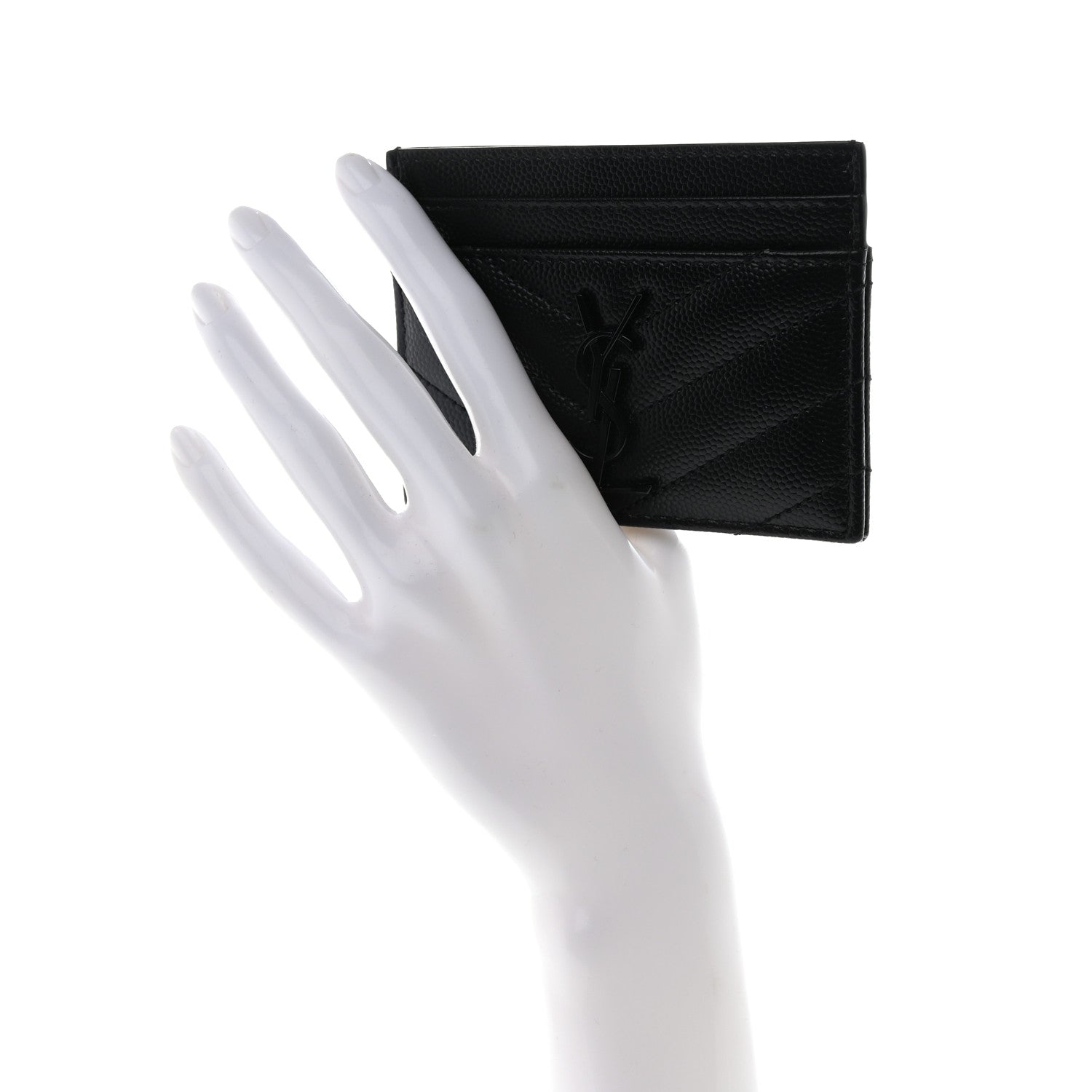 Saint Laurent Grain De Poudre Matelasse Chevron Monochrome Monogram Credit Card Case Black 2 of 8