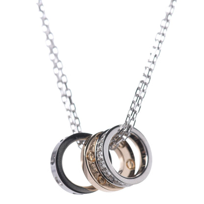 Cartier 18K White Pink Gold Diamond Three Ring LOVE Pendant Necklace 4 of 5