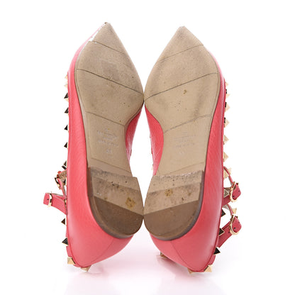 Valentino Garavani Pebbled Calfskin Rockstud Cage Ballerina Flats 39 Deep Rose 5 of 11