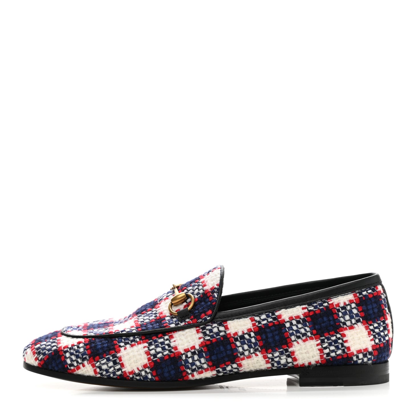 Vintage Tweed Check Horsebit Womens Jordaan Loafers 36.5 White Hibiscus Red Marine
