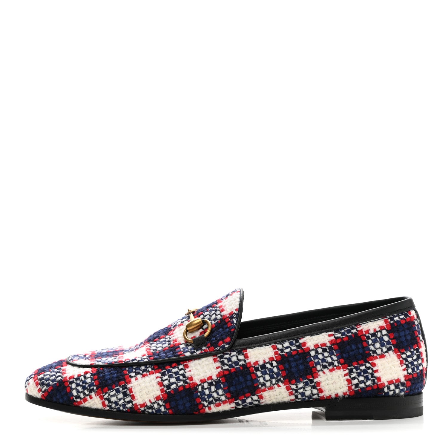 Gucci Vintage Tweed Check Horsebit Womens Jordaan Loafers 36.5 White Hibiscus Red Marine 1 of 9